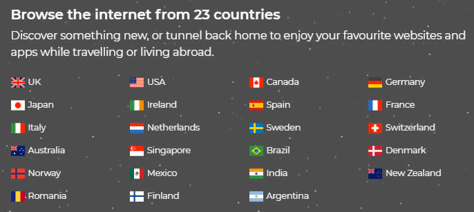 僅23個國家地區的小型VPN服務器網絡