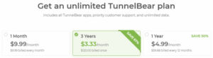 TunnelBear提供了一個免費版本和三個付費訂閱計劃