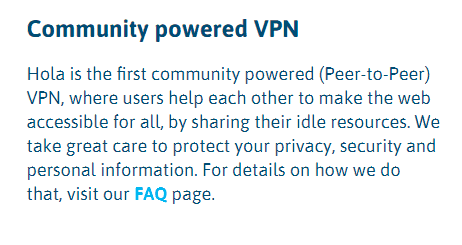Hola VPN 通過它的用戶連接來傳輸它的信號